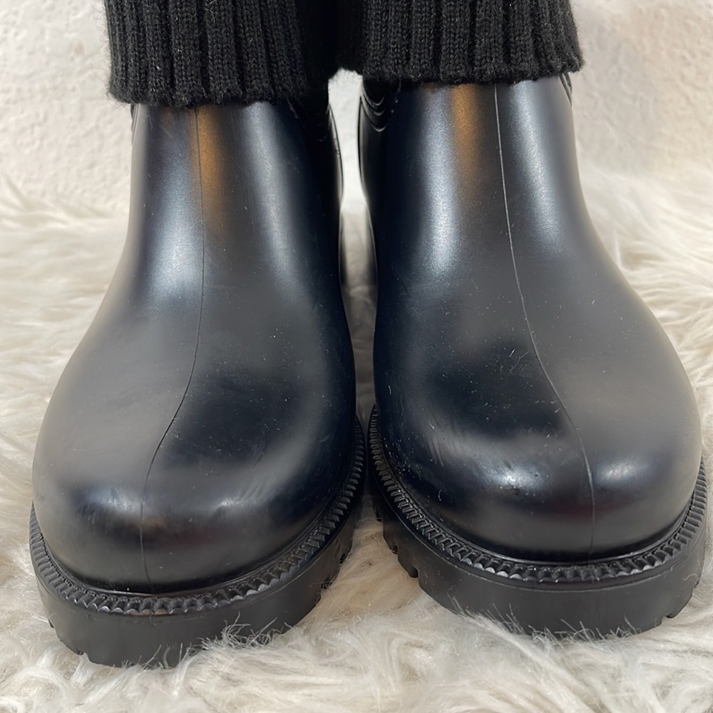 TOMMY HILFIGER TWSILVINA Rubber & Knit Cuff Lined Winter Black Rain Boots Size 9 - Picture 2 of 13